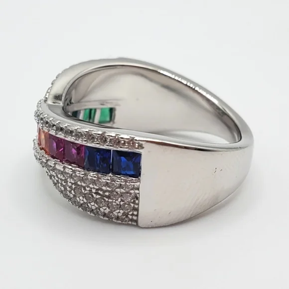Princess Cut Multicolor Rainbow 925 Sterling Silver Multicolor CZ Twist Ring! - Picture 3 of 8